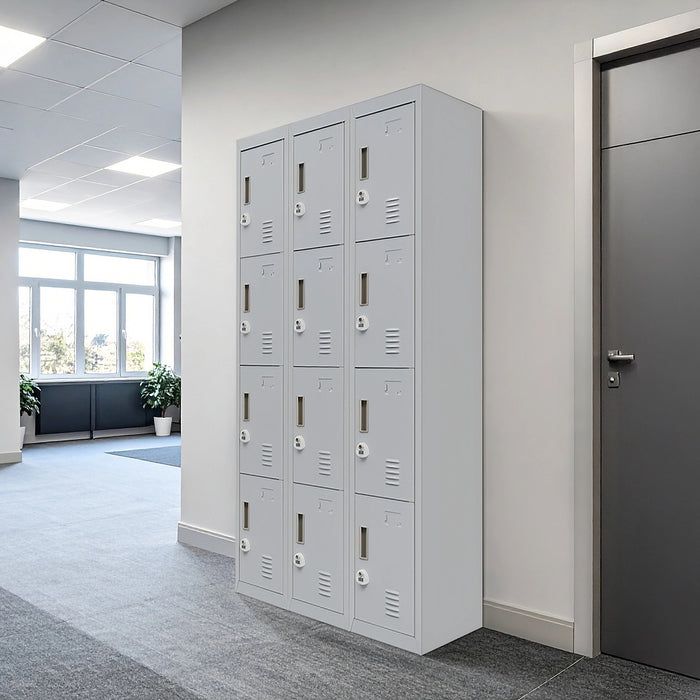 12-Door Locker – Grey with 3-Digit Combination Lock | Secure Storage for Office, Gym or School Use
