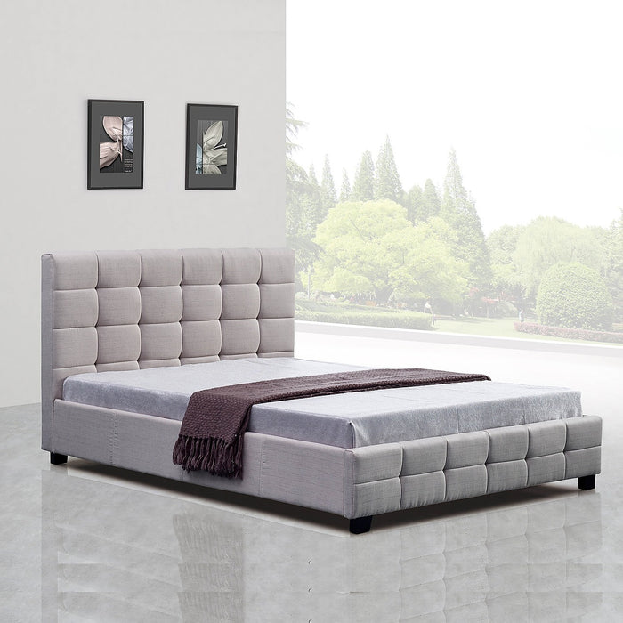 Double Beige Linen Fabric Deluxe Bed Frame