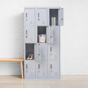 12-Door Locker – Grey with Padlock-operated | Secure Storage for Office, Gym or School Use