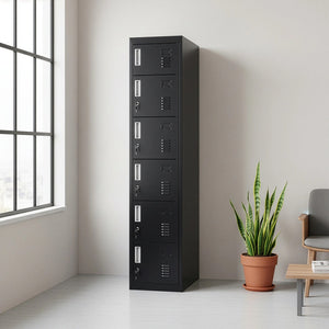 6-Door Black Metal Locker Cabinet – Vertical Storage with Standard Lock with 2 Keys for Office, School