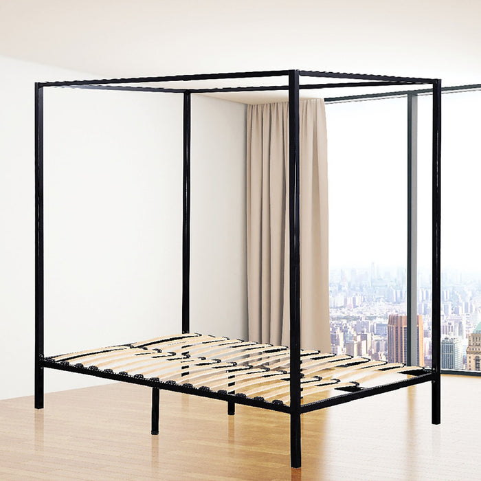 4 Four Poster Queen Bed Frame - Black