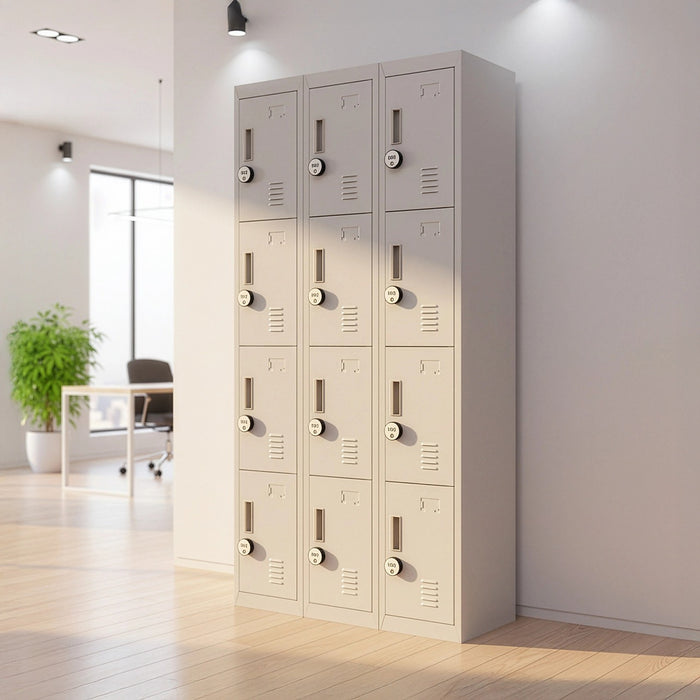 12-Door Locker – Grey with 4-Digit Combination Lock | Secure Storage for Office, Gym or School Use