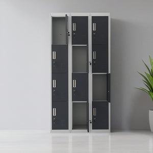 12-Door Locker – Grey with Charcoal Door with Standard Lock with 2 Keys | Secure Storage for Office, Gym or School Use
