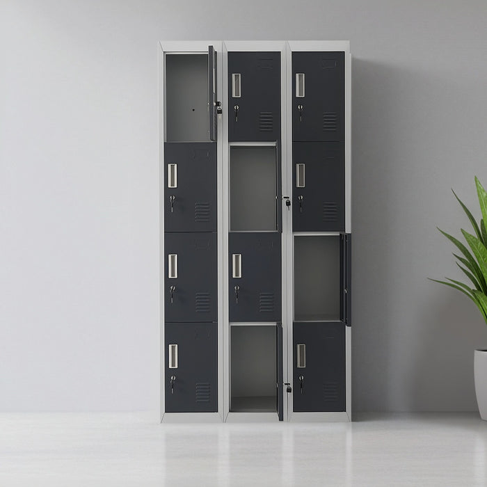 12-Door Locker – Grey with Charcoal Door with Standard Lock with 2 Keys | Secure Storage for Office, Gym or School Use