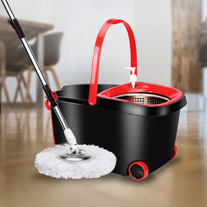 Spin Rotating Mop and Bucket Set with Wheels and 4 Microfibre Mop Heads