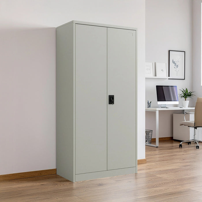 Double-Door Metal Cabinet with 4 Shelves – Office, Garage, or Home Storage in Grey without Legs