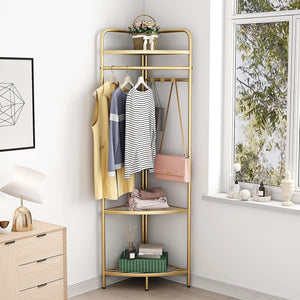Corner Gold Clothing Rack Clothes Bedroom Storage