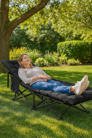 Camping Bed Elevated Cot with Mattress – Foldable Outdoor Sleeping Bed for Adults