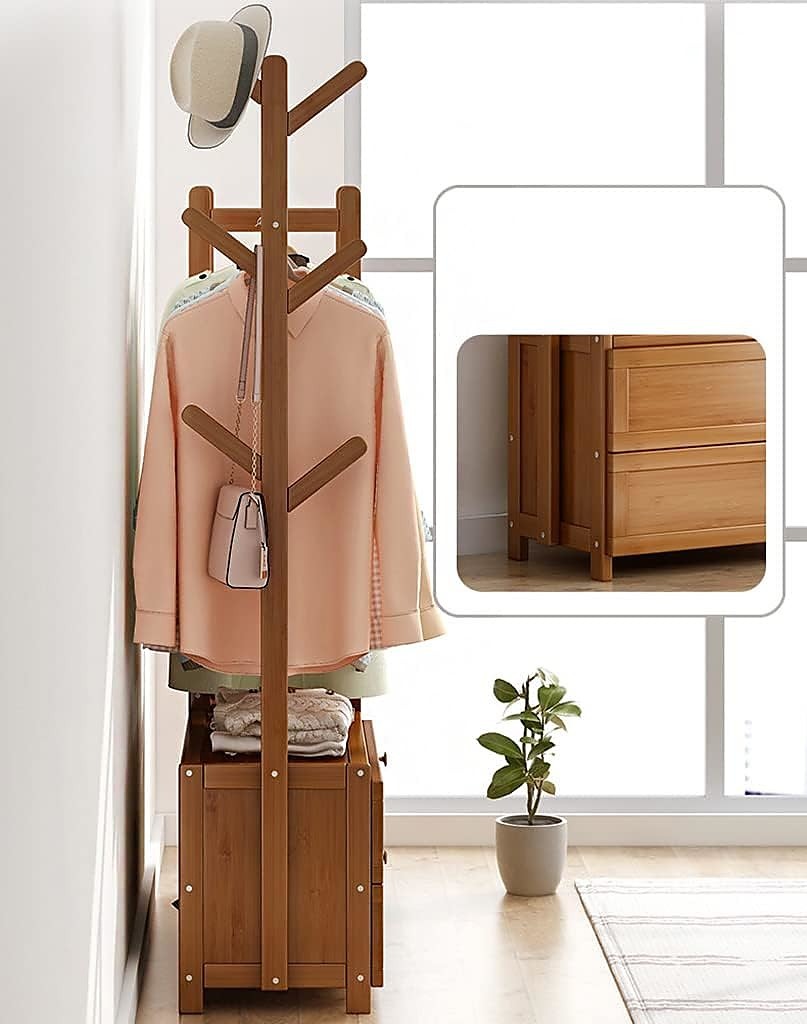 Wooden Hanger Coat Rack Stand With Shelf Bamboo Clothes Stand With