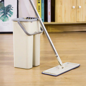 4x Microfiber Pads Flat Mop Bucket Kit 360 Rotating Self Wash Cleaning