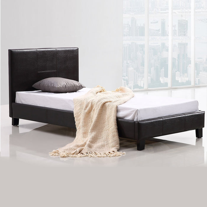 Single Bed Frame Brown PU Leather