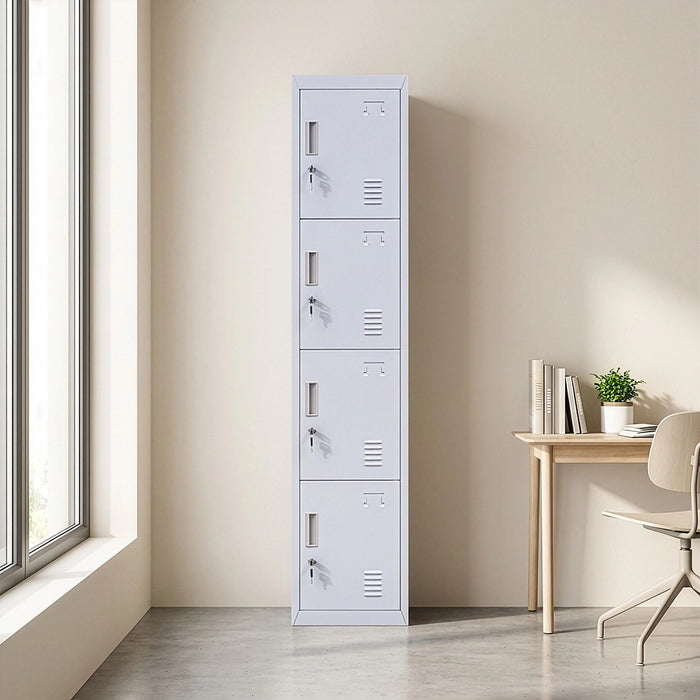 Grey Locker with 4 Doors & Standard Lock with 2 Keys – Storage for Gym, School, or Workplace