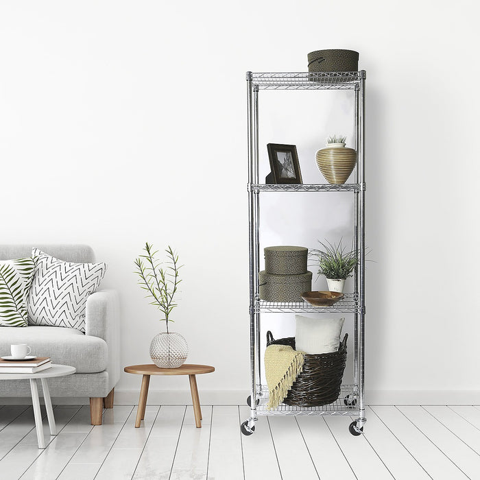 Modular Wire Storage Shelf 450 x 450 x 1800mm Steel Shelving - Carbon Chrome Plated with Wheels