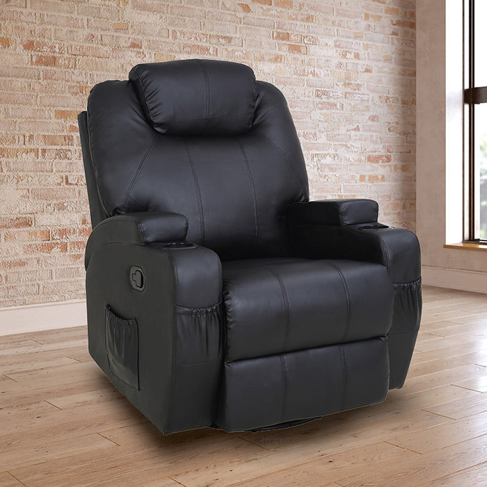 Massage Chair Recliner with Swivel and 8 Point Heat in Black