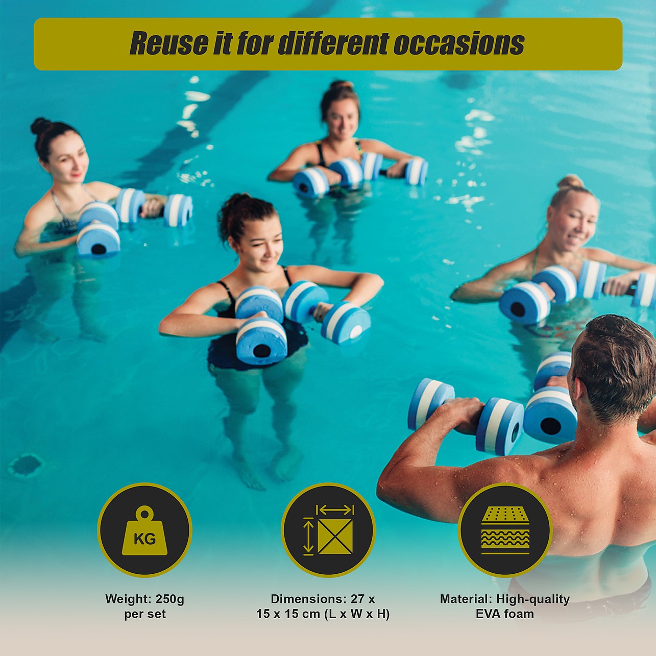 IAMGlobal Water Dumbbells 2-Pack - Camouflage EVA Foam For Pool Aerobics & Exercise