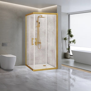 Adjustable 900x900mm Sliding Door Glass Shower Screen in Gold with Shower Handle Style 2 - Gold