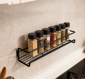 4pc Black Stainless Steel Wall Spice Rack – Modern Kitchen Storage Shelf Set