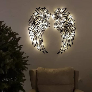 LED Angel Wing Metal Wall Art Wrought Iron Wings Sculpture Fairy Lights
