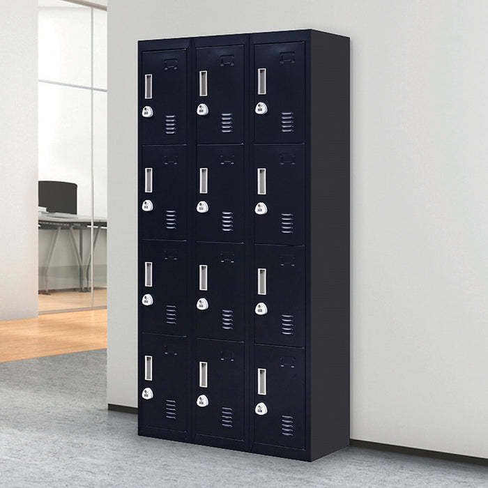 12 Door Locker for Office Gym School Home in Black - 3-Digit Combination Lock