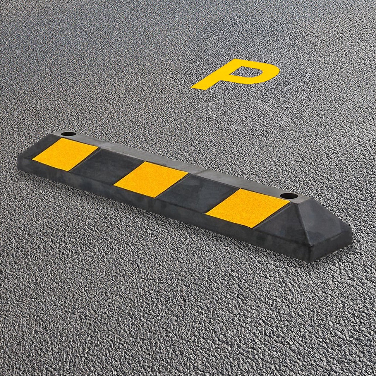 VaygWay Heavy Duty Rubber Parking Curb Guide –Car Parking Block - 2 Pcs Driveway Car Garage Wheel Stopper- Professional Grade Parking W/Yellow Reflective Tape Curb– Universal (Black Yellow 2 Pc