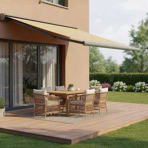 Heavy Duty Full Cassette Retractable Awning: Motorised 5.5x3m Beige Sunshade