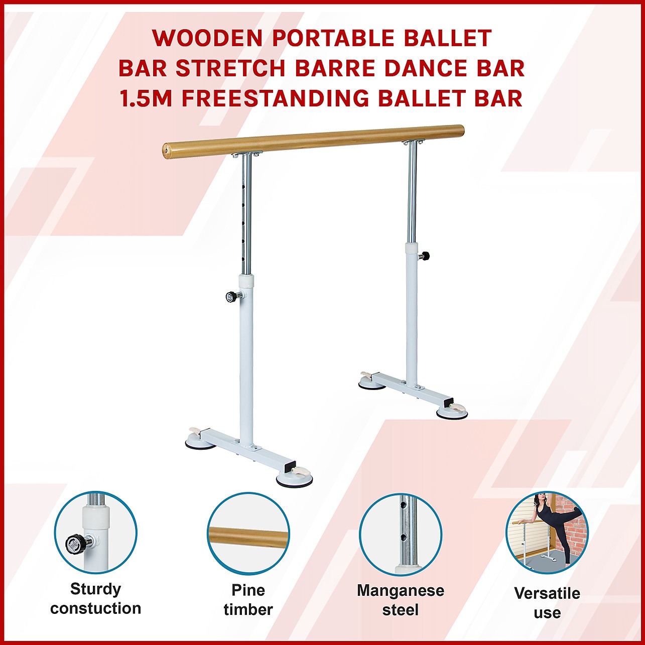 Kipika Wandmontage Traditioneel Massief Houten Ballet Barre Systeem & Draagbaar Vrijstaand Ballet Barre Systeem, Stretch/Dance Bar voor Thuis Workout Dans Apparatuur, Duurzame Metalen Ondersteuning Kipika Wandmontage Traditioneel Massief Houten Ballet Barre Systeem & Draagbaar Vrijstaand Ballet Barre Systeem, Stretch/Dance Bar voor Thuis Workout Dans Apparatuur, Duurzame Metalen Ondersteuning