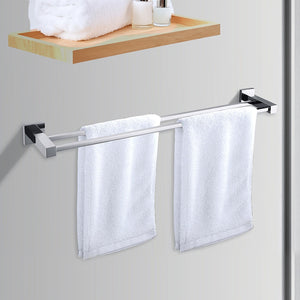 Double Classic Chrome Towel Bar Rail Bathroom   