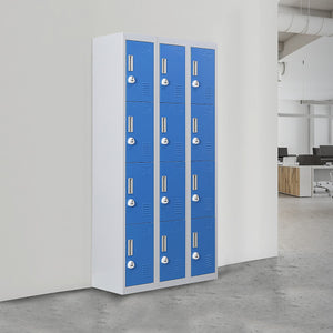 Grey with Blue Door 12-Door Locker for Office Gym Shed School Home Storage - 3-Digit Combination Lock
