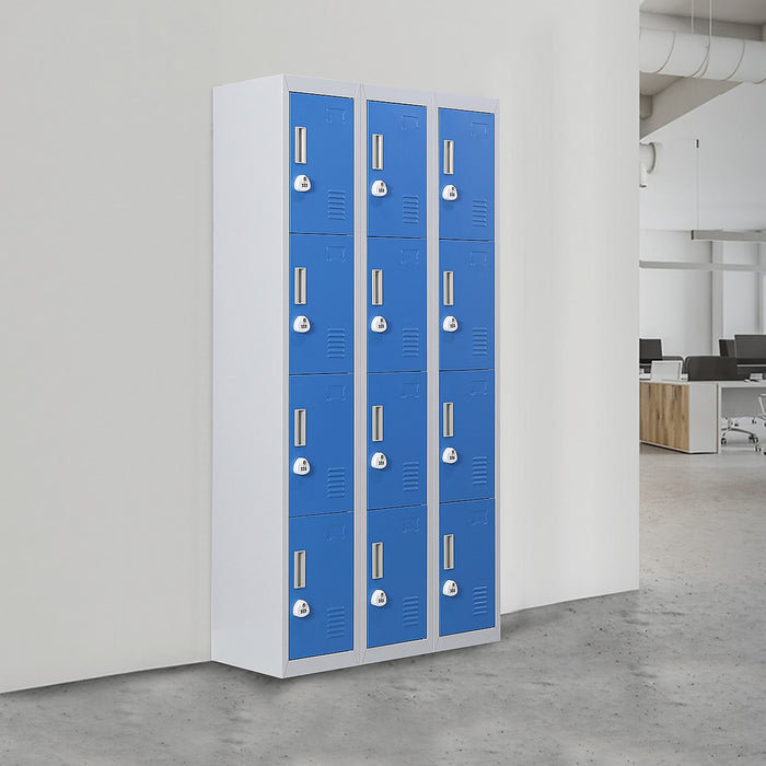 12 Door Locker for Office Gym School Home in Grey with Blue Door - 3-Digit Combination Lock