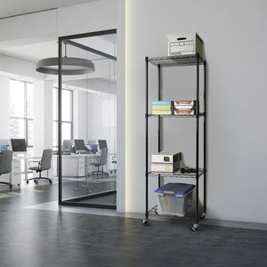 Modular Wire Storage Shelf 350 x 350 x 1800mm Steel Shelving - Baking Black Technology with Wheels