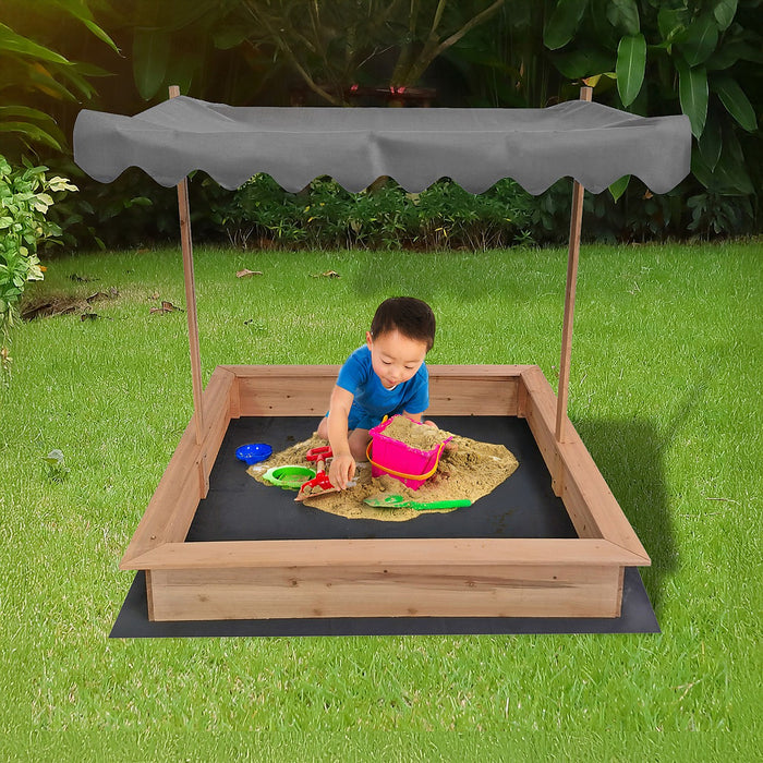 Kids Wooden Toy Sandpit with Adjustable Canopy