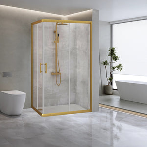 Adjustable 1000x1200mm Sliding Door Glass Shower Screen in Gold with Shower Handle Style 2 - Gold