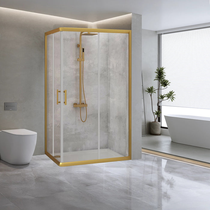 Adjustable 900x1200mm Sliding Door Glass Shower Screen in Gold with Shower Handle Style 2 - Gold