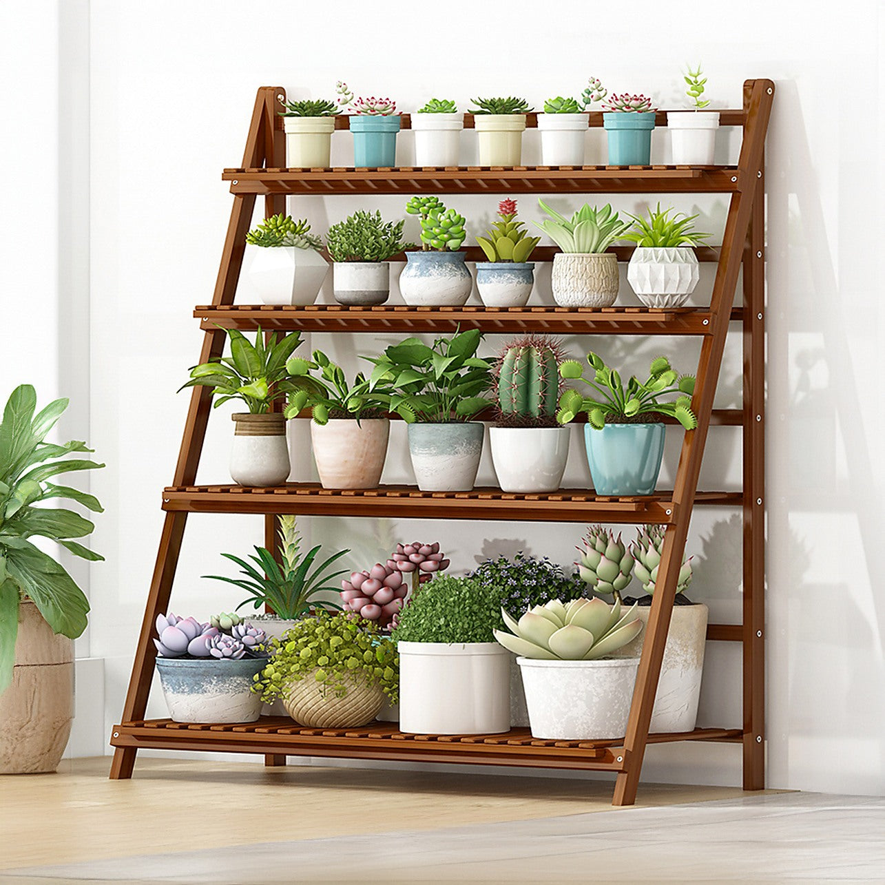 indoor plant stand australia Plant Stand Outdoor Indoor Garden Wood Bamboo Shelf Folding 100CM Length