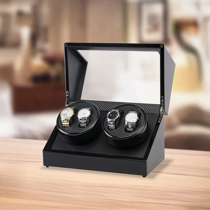 Automatic Quad Watch Winder Wood Display Box Case Motor Rotation Storage