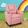 PU Leather Kids Recliner with Drink Holder - Pink