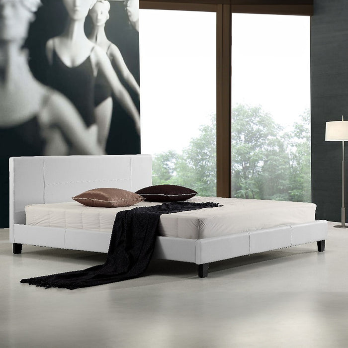 King Bed Frame White PU Leather