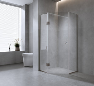 90cm Frameless Diamond Shower Screen with White Channels and Brass Hinges & Round Handle