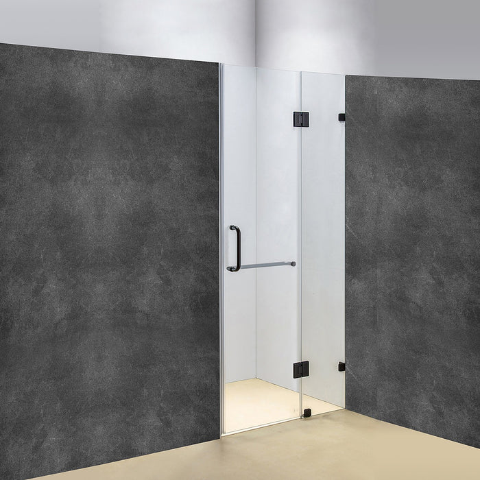 100 x 200cm Wall to Wall Frameless Shower Screen in Black Hardware with Round Handle