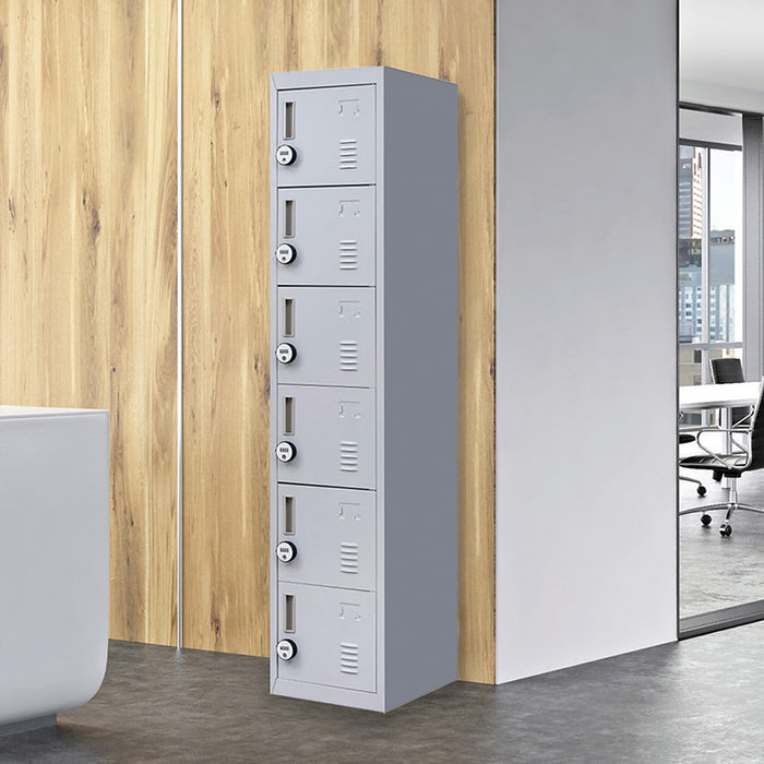 Grey 6-Door Locker for Office Gym Shed School Home Storage - 4-Digit Combination Lock