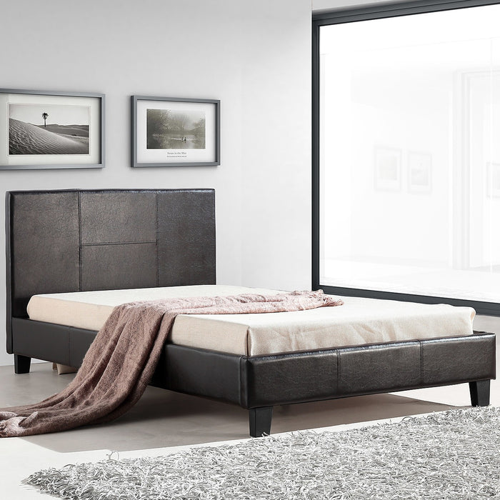 King Single Bed Frame Brown PU Leather