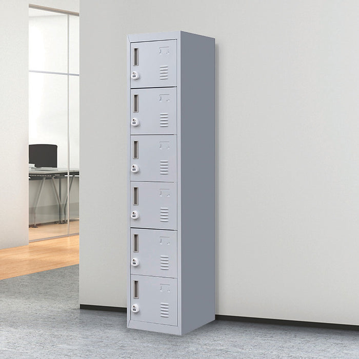 Grey 6-Door Locker for Office Gym Shed School Home Storage - 3-Digit Combination Lock
