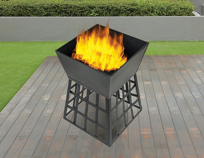 Black Fire Pit Square Log Patio Garden Heater Outdoor Table Top BBQ Camping