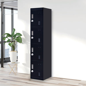 Black 4-Door Locker for Office Gym Shed School Home Storage - 3-Digit Combination Lock