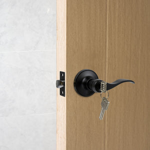 Door Handle Set Lever Key Lock Function Black