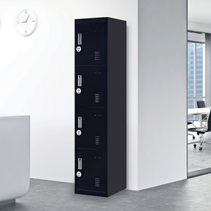 Black 4-Door Locker for Office Gym Shed School Home Storage - 4-Digit Combination Lock