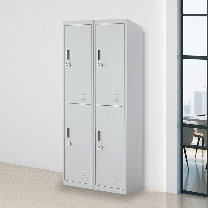 Grey Four-Door Office Gym Shed Storage Locker- 3-Digit Combination Lock