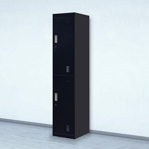 Black 2-Door Locker for Office Gym Shed School Home Storage - Standard Lock with 2 Keys