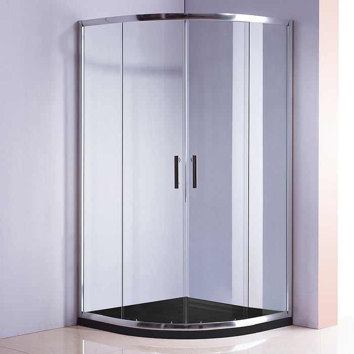 90 x 90cm Rounded Sliding 6mm Curved Shower Screen in Chrome with Black Base