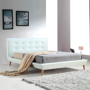 Queen PU Leather Deluxe Bed Frame - White